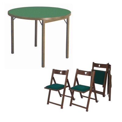 Tavolo in legno rotondo con set di sedie abbinato